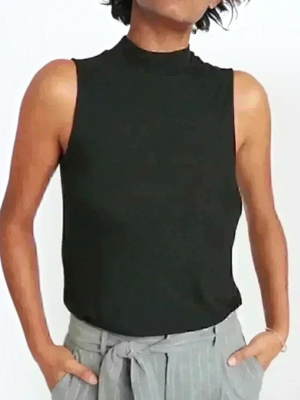 Banana Republic Luxespun Mock Neck Tank Top Black Petite XS
